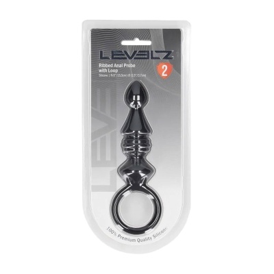Ribbed Silicone Anal Probe with Loop - Black - 1 2