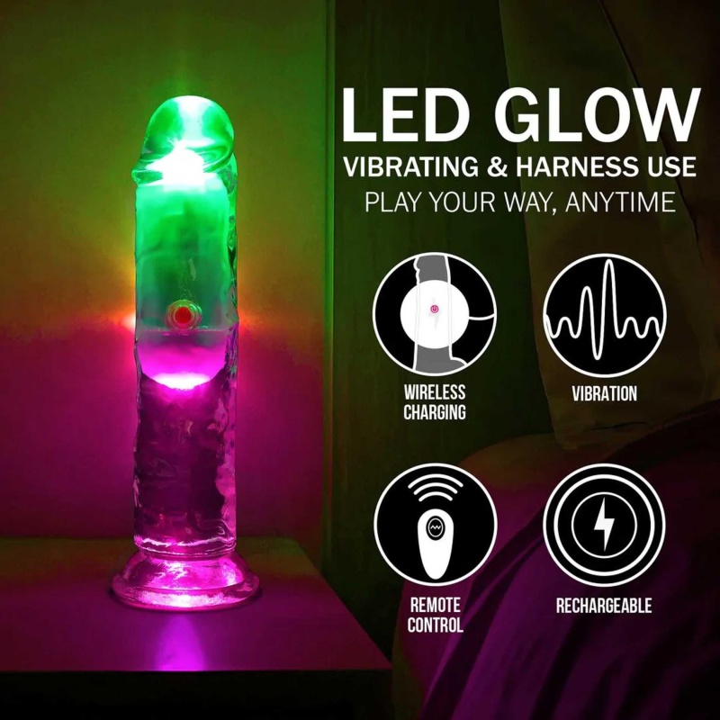 Wibrujące dildo LED z pilotem i przyssawką, 15 cm - 7