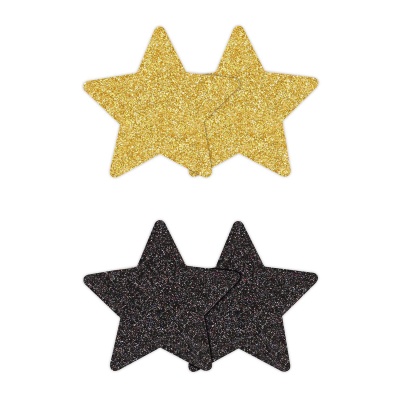 PRETTY PASTIES GLITTER STARS BLACK GOLD 2 PAIR - 1 2