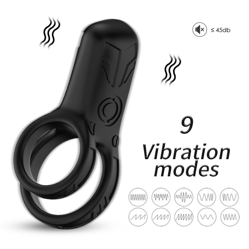 Wibrujący pierścień erekcjny Mechao Black - 9 trybów wibracji, podwójna konstrukcja, silikon medyczny - 8