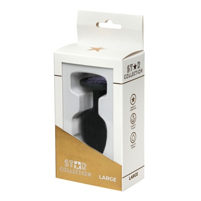 Star Collection - Black Silicone Anal Plug L- Purple Stone - 1