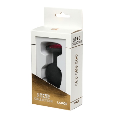 Star Collection - Black Silicone Anal Plug L - Pink Stone - 1