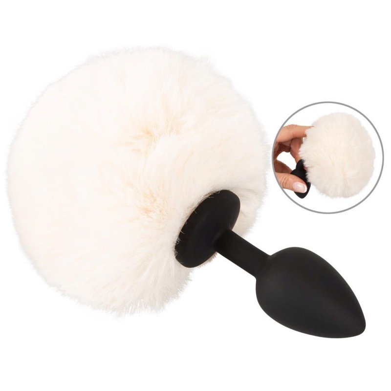 Korek analny Fluffy Tail White S - silikonowy stożek z futrzanym ogonkiem, długość całkowita 14,2 cm, część wprowadzana 6,5 cm, - 2