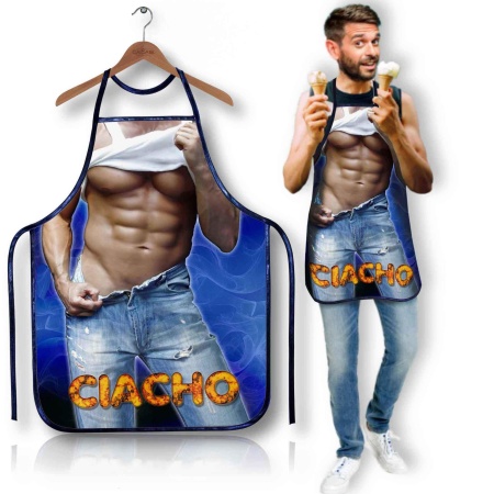 Fartuszek kuchenny Ciacho z nadrukiem męskiego torsu na wieczór kawalerski - 1