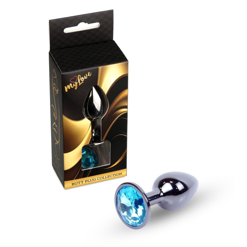 Biżuteria analna Jewellery Dark Silver PLUG - Light Blue, stal nierdzewna, z kamieniem u podstawy, długość 7 cm, średnica 2,7 cm - 7