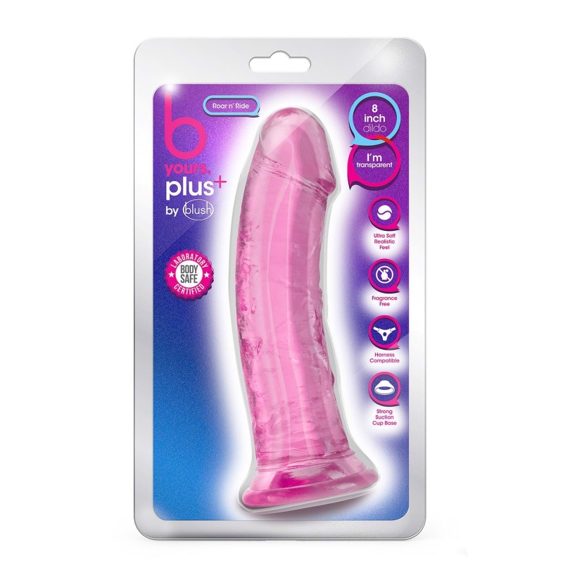 Dildo B Yours Plus Roar N' Ride Pink - miękki TPE z podstawą ssącą, 20,3 cm - 1