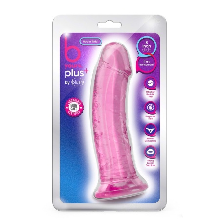 Dildo B Yours Plus Roar N' Ride Pink - miękki TPE z podstawą ssącą, 20,3 cm - 1