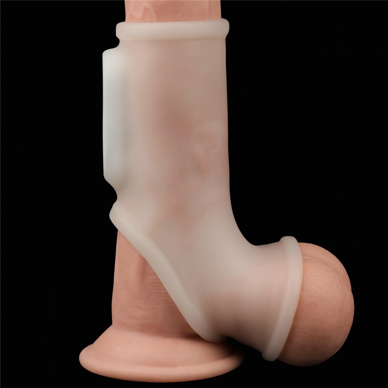 Wibrujący pierścień erekcyjny Silk Knights z mankietem na mosznę 12,2 cm biały - 4