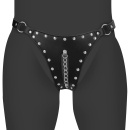 PU Leather Chastity Thong with Chain Detail - Black - 1