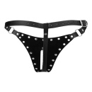 PU Leather Chastity Thong with Chain Detail - Black - 5