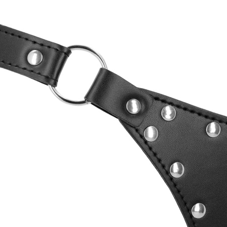 PU Leather Chastity Thong with Chain Detail - Black - 7