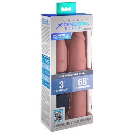 Nakładka na penisa Fantasy X-tensions Elite 3" Vibrating Mega X-tension z pilotem - silikonowy rękaw wibracyjny 22,9 cm, średnic - 1