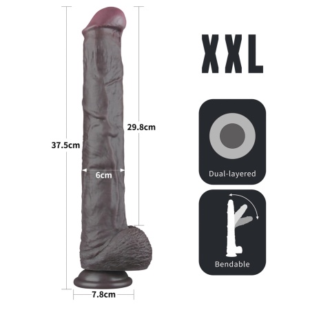 Dildo dwuwarstwowe giętkie XXL 36,8 cm (Czarny) - 17