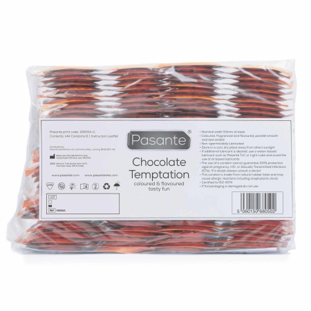 Prezerwatywy smakowe Pasante Chocolate Temptation 144 szt. – brązowe, gładkie - 1