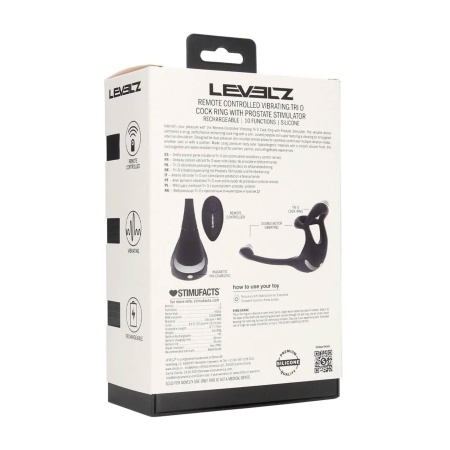 Remote Control Vibrating Silicone Tri O Cockring with Prostate Stimulator - Black - 3