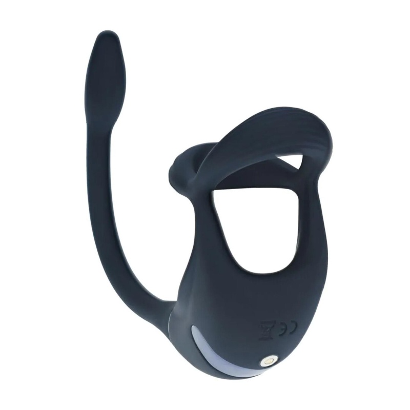 Remote Control Vibrating Silicone Tri O Cockring with Prostate Stimulator - Black - 5