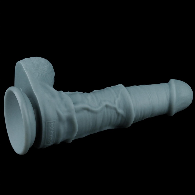 Dildo z ruchem posuwisto-zwrotnym i wibracjami 28 cm Silikon Dwusieciowy – Jasnoszary - 2