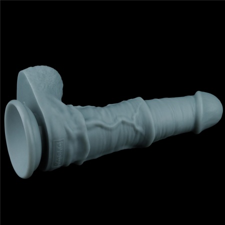 Dildo z ruchem posuwisto-zwrotnym i wibracjami 28 cm Silikon Dwusieciowy – Jasnoszary - 2