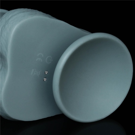 Dildo z ruchem posuwisto-zwrotnym i wibracjami 28 cm Silikon Dwusieciowy – Jasnoszary - 4