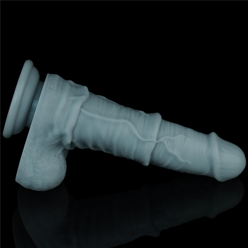 Dildo z ruchem posuwisto-zwrotnym i wibracjami 28 cm Silikon Dwusieciowy – Jasnoszary - 7