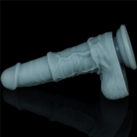 Dildo z ruchem posuwisto-zwrotnym i wibracjami 28 cm Silikon Dwusieciowy – Jasnoszary - 8