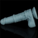 Dildo z ruchem posuwisto-zwrotnym i wibracjami 28 cm Silikon Dwusieciowy – Jasnoszary - 8