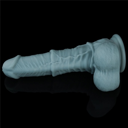 Dildo z ruchem posuwisto-zwrotnym i wibracjami 28 cm Silikon Dwusieciowy – Jasnoszary - 9