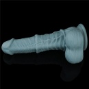 Dildo z ruchem posuwisto-zwrotnym i wibracjami 28 cm Silikon Dwusieciowy – Jasnoszary - 9