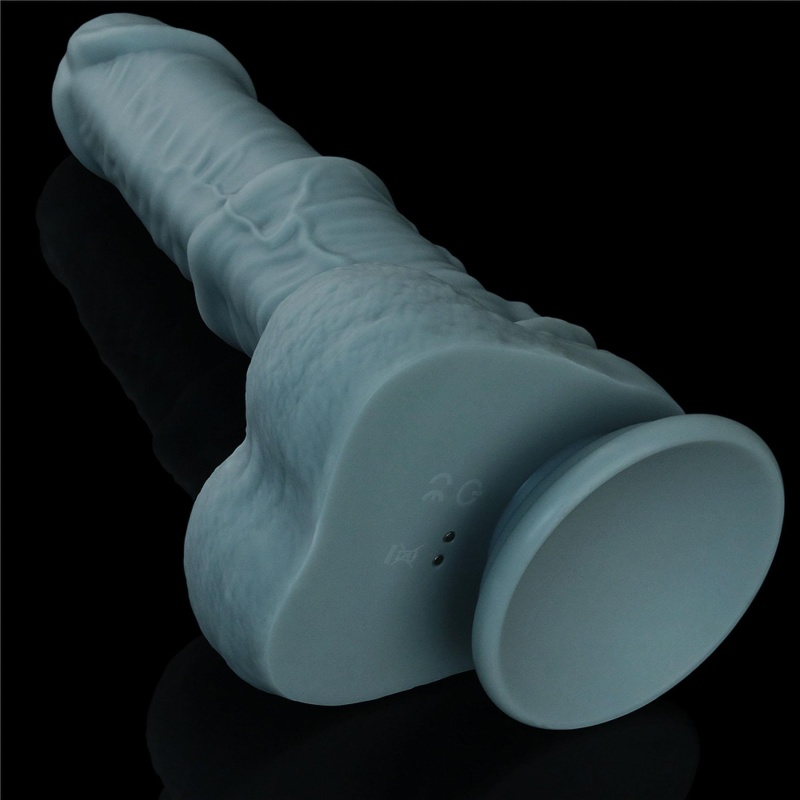 Dildo z ruchem posuwisto-zwrotnym i wibracjami 28 cm Silikon Dwusieciowy – Jasnoszary - 10