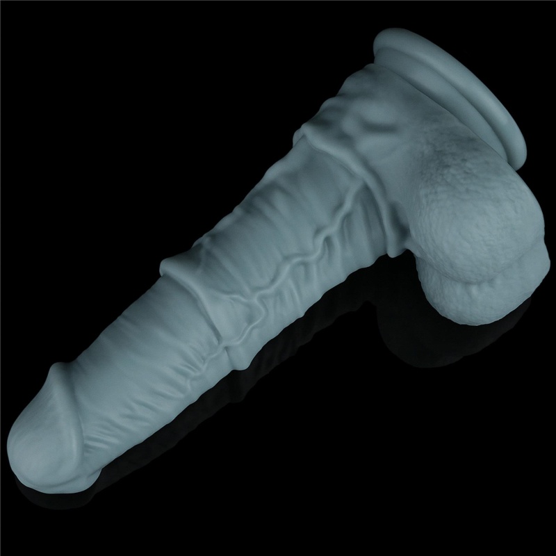 Dildo z ruchem posuwisto-zwrotnym i wibracjami 28 cm Silikon Dwusieciowy – Jasnoszary - 11