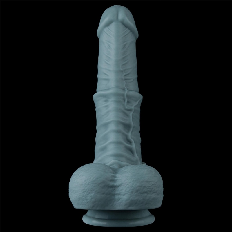 Dildo z ruchem posuwisto-zwrotnym i wibracjami 28 cm Silikon Dwusieciowy – Jasnoszary - 13