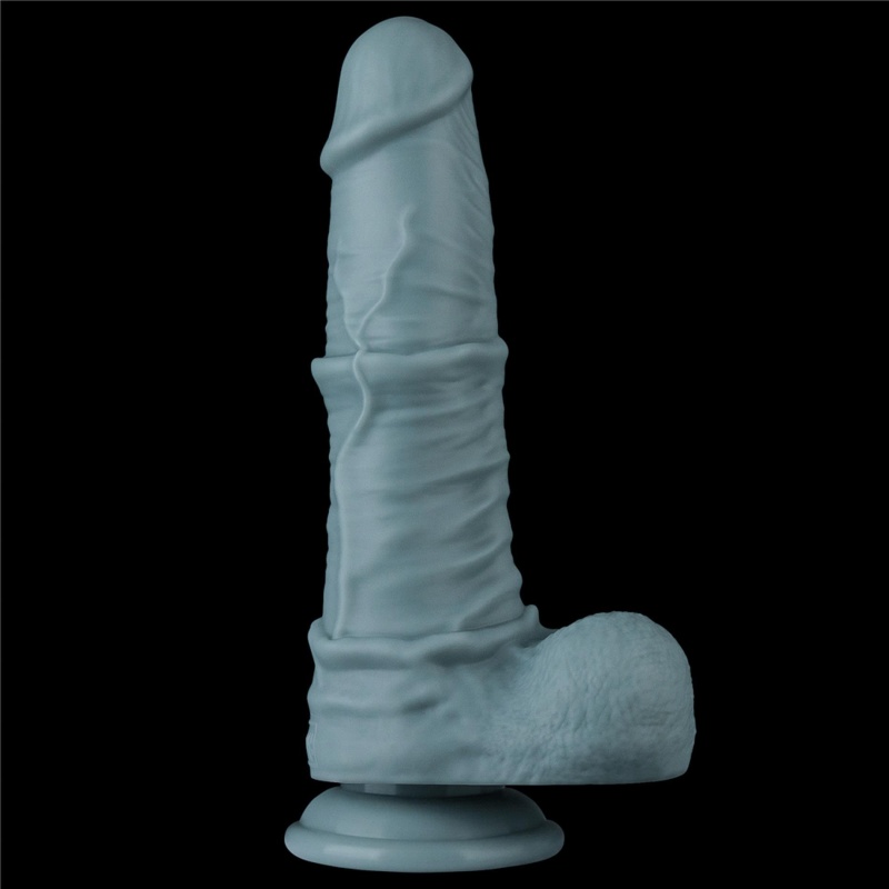 Dildo z ruchem posuwisto-zwrotnym i wibracjami 28 cm Silikon Dwusieciowy – Jasnoszary - 15