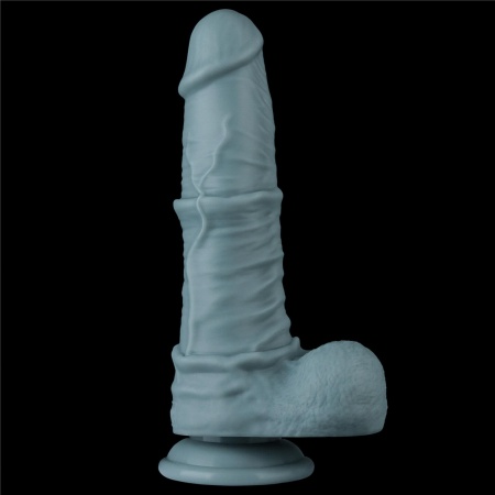 Dildo z ruchem posuwisto-zwrotnym i wibracjami 28 cm Silikon Dwusieciowy – Jasnoszary - 15