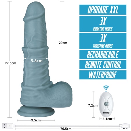Dildo z ruchem posuwisto-zwrotnym i wibracjami 28 cm Silikon Dwusieciowy – Jasnoszary - 16