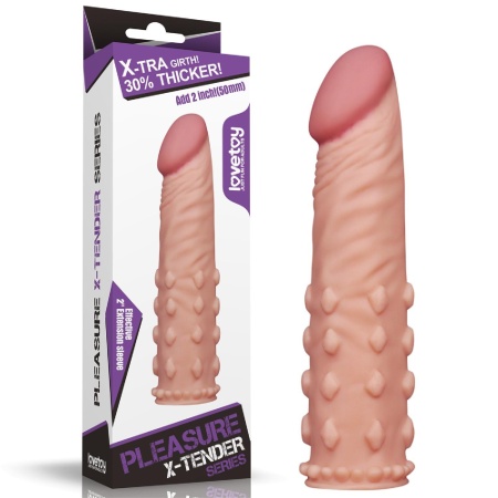 Nakładka na penisa Pleasure X Tender 5 cm - zwiększenie długości i obwodu, kolor Flesh - 1