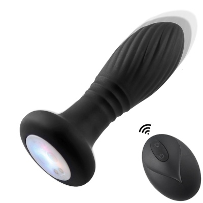 Wtyczka analna Lighting anal plug black - zakrzywiony profil, silikon medyczny, 9 trybów, pilot zdalnego sterowania i LED - 1