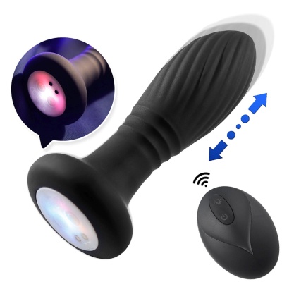Wtyczka analna Lighting anal plug black - zakrzywiony profil, silikon medyczny, 9 trybów, pilot zdalnego sterowania i LED - 1 2