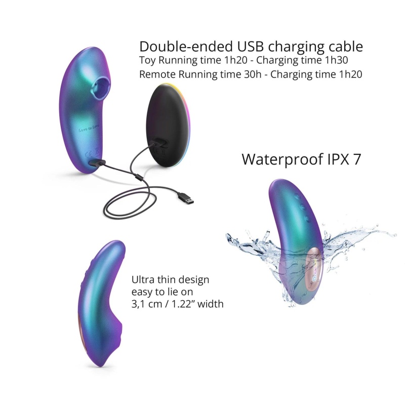 Stymulator łechtaczki Dreamer Iridescent Turquoise - ultra-płaska obudowa, 5 trybów Flapping i technologia Sense Touch - 4