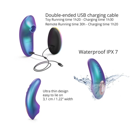 Stymulator łechtaczki Dreamer Iridescent Turquoise - ultra-płaska obudowa, 5 trybów Flapping i technologia Sense Touch - 4