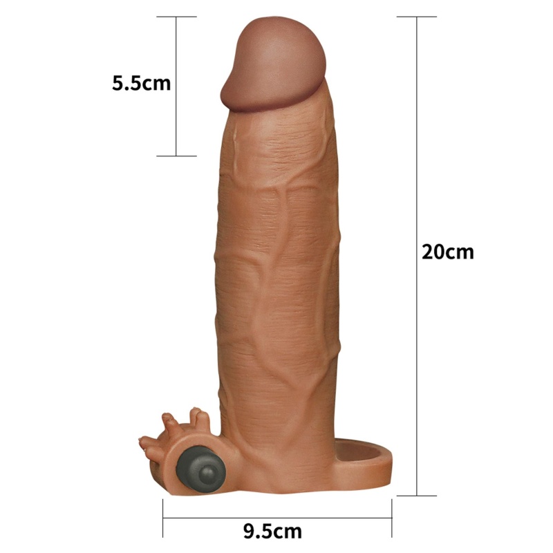 Nakładka przedłużająca penisa 3 cale (7,6 cm) brązowa z wibracją - 3