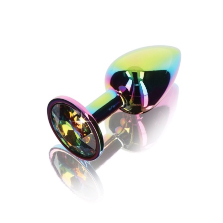 Korek analny Twilight Booty Jewel Small – aluminiowy, z tęczowym kryształkiem, 7,2 cm - 1
