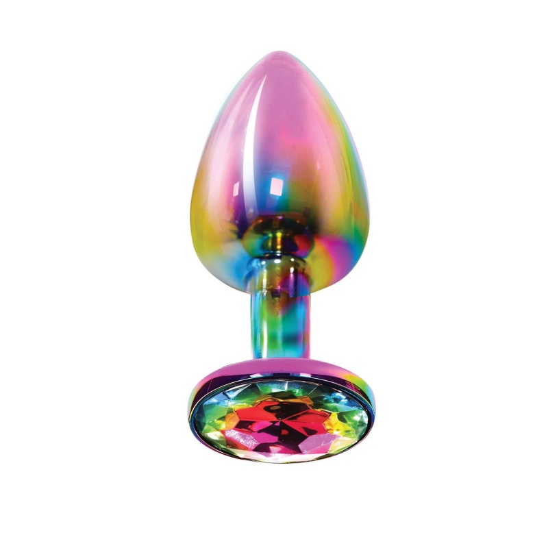 Korek analny Twilight Booty Jewel Small – aluminiowy, z tęczowym kryształkiem, 7,2 cm - 4