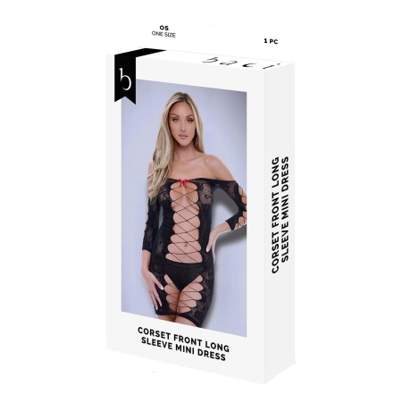 BACI CORSET FRONT LONG SLEEVE MINI DRESS BLACK, OS - 1