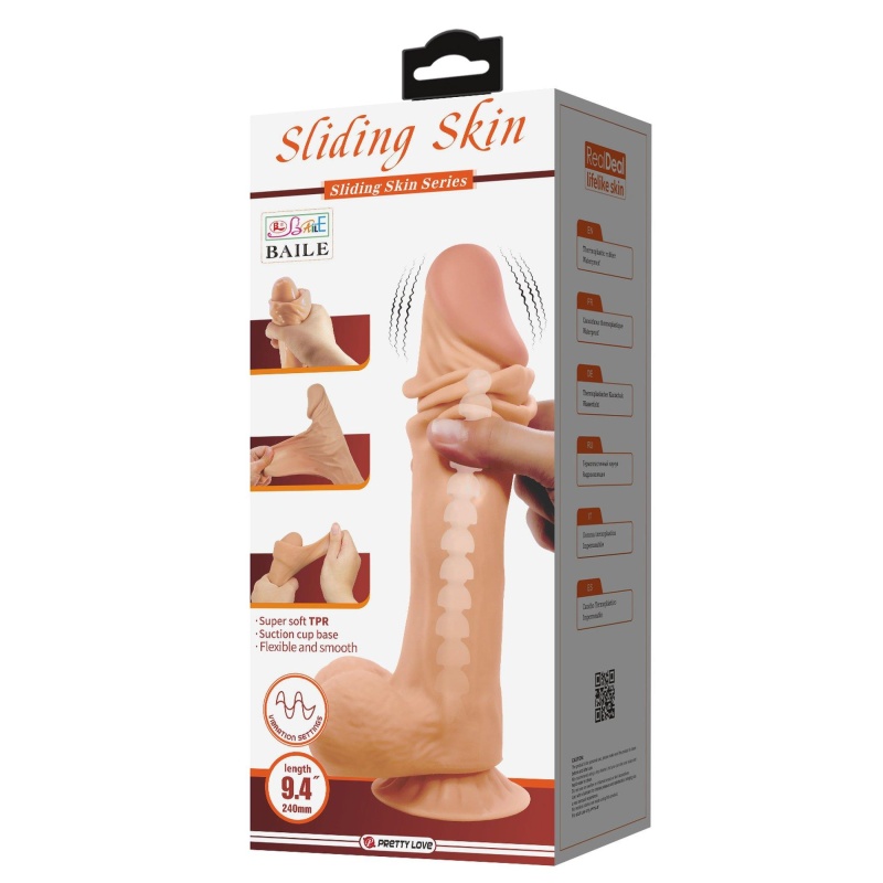 Dildo wibrujące Sliding Skin 9,4 cala z przyssawką, 24 cm - 12