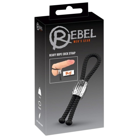 Regulowana pętla erekcyjna Rebel Heavy Rope Cock Strap z przesuwnym obciążeniem 84 g, długość 14,5 cm - 1