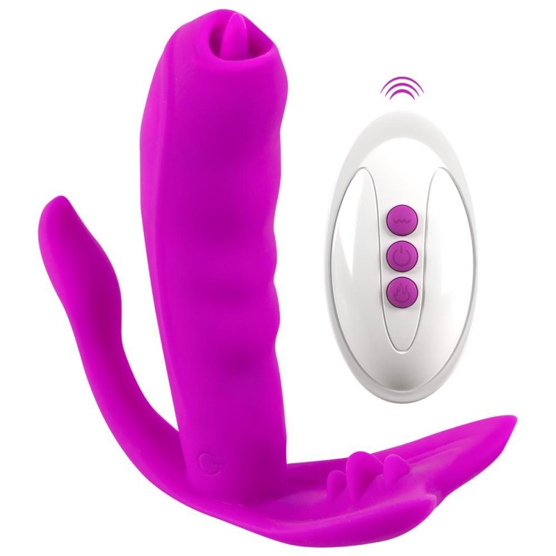 Licking Panty Vibe – stymulator waginalno-łechtaczkowo-analny z języczkami i pilotem bezprzewodowym, 11 cm - 2
