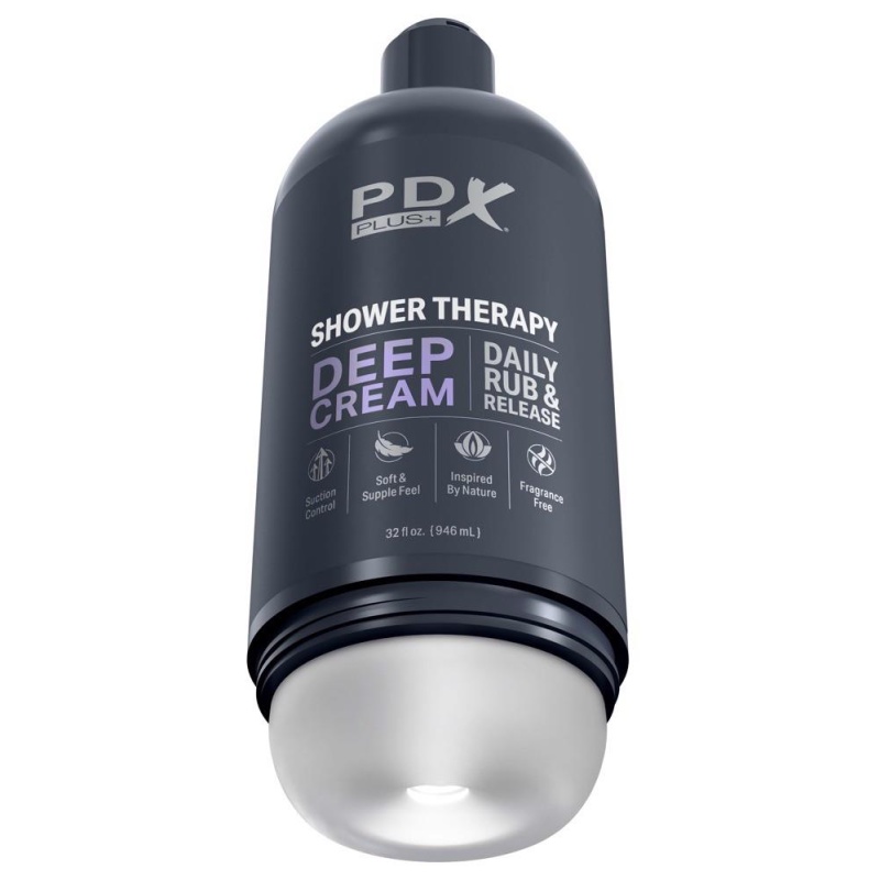 Masturbator PDX Shower Therapy Deep Cream – dyskretna butelka, regulacja podciśnienia, 20,7 cm - 2