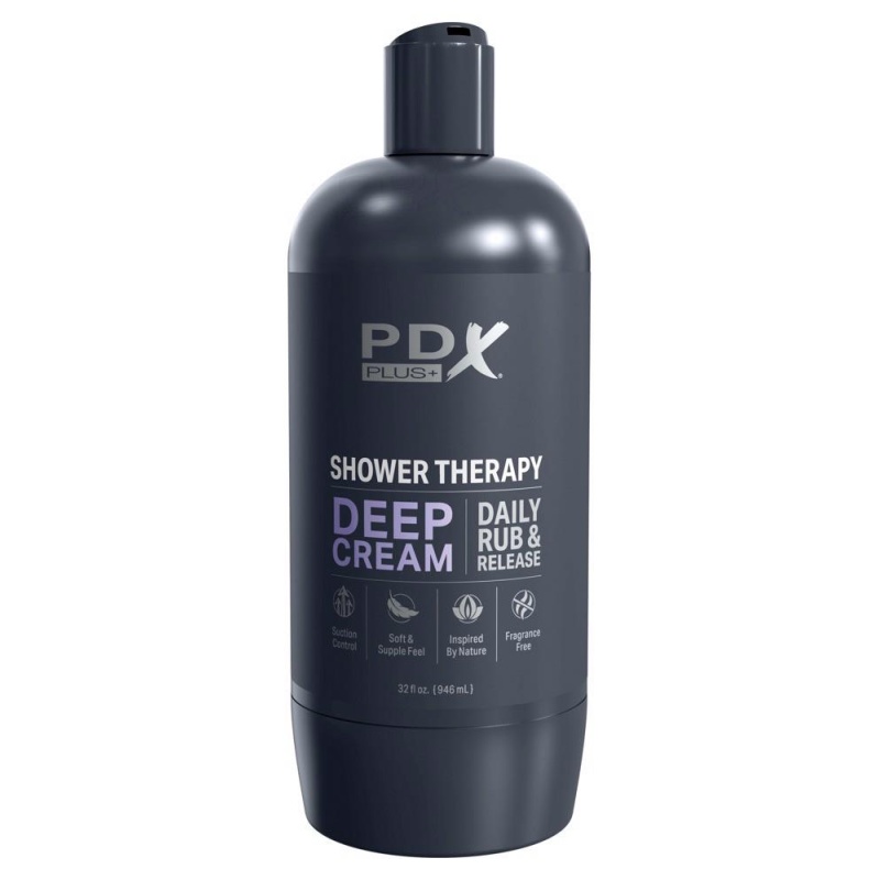 Masturbator PDX Shower Therapy Deep Cream – dyskretna butelka, regulacja podciśnienia, 20,7 cm - 3