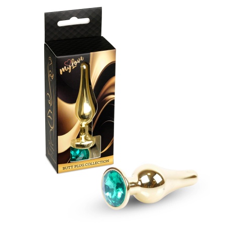 Biżuteria analna Jewellery Gold Butt Plug Green - stal nierdzewna, anatomiczny kształt, 9,5 cm - 8