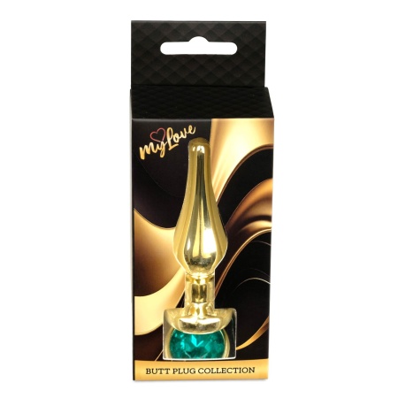 Biżuteria analna Jewellery Gold Butt Plug Green - stal nierdzewna, anatomiczny kształt, 9,5 cm - 10